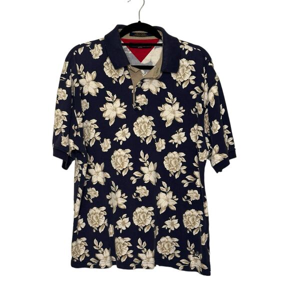 Tommy Hilfiger vintage blue floral short sleeves polo shirt size Large - Picture 1 of 10